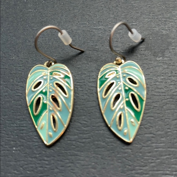 Lucky Brand Enamel Monstera Leaves Drop Earrings - Picture 4 of 7